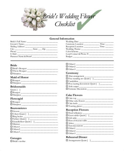 Free Printable Wedding Flower Checklist